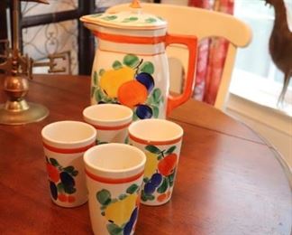 Czechoslovakia hand painted pitcher & Cups 