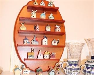 Vintage Lenox Birdhouse Thimbles with Oak Shelf 