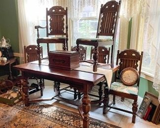 Antique Extension Dining Table with 6 Chairs - 1 Captain's Chair & 5 Side Chairs (Photo 1 of 7)