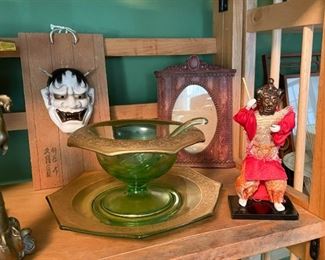 Asian Collectibles & Decor, Vintage Green Glass Sauce Bowl