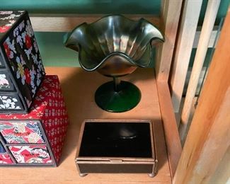 Green Glass Pedestal Bowl, Trinket Box