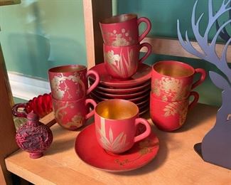 Red Lacquer Tea Cups / Demitasse Cups
