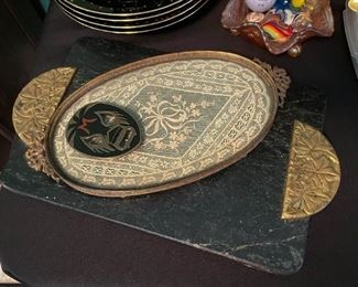 Stone Cutting Board with Brass Handles, Vanity Tray, Belt Buckle