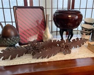 Rusty Iron Architectural Pieces, Picture Frames, Vases, Covered Bowl, Etc.