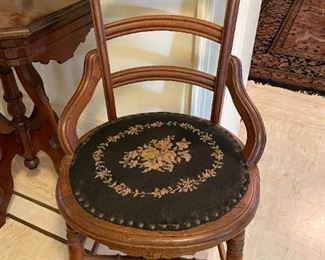 Antique Wooden Chair with Needlepoint Seat (Photo 1 of 2)
