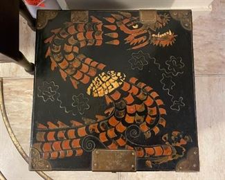 Asian Black Lacquer Box with Dragon Motif (Photo 2 of 2)
