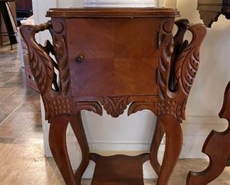 Vintage Carved Humidor / Cabinet Side Table with Woodpecker Motif (Photo 1 of 2)