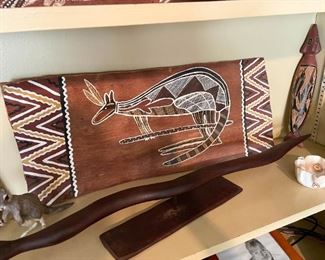 Australian Aboriginal Bark Painting, Wood Carvings
