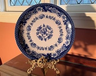 Blue & White Plate, Brass Plate Stand