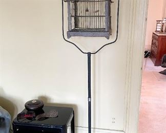 Metal Birdcage with Stand, Black Lacquer Nesting Tables