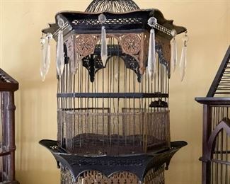 Birdcage with Brass Stand & Crystals