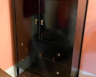 Black Chinoiserie Style Chest / Dresser with Brass Hardware (Photo 1 of 3)