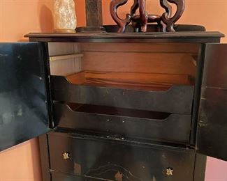 Black Chinoiserie Style Chest / Dresser with Brass Hardware (Photo 3 of 3)