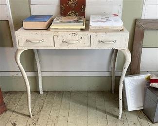 Chippy White Painted Metal Writing Desk