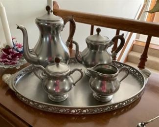 Royal Holland pewter tea set on tray