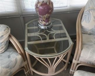 Glass top patio end table