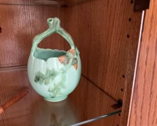 Weller green handled vase