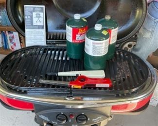 Coleman road trip propane grill with 3 tanks
