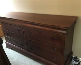 wide wood dresser with 6 drawers