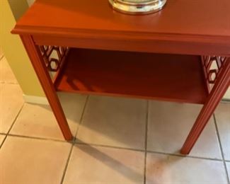 Small wood red table with scrolled sides