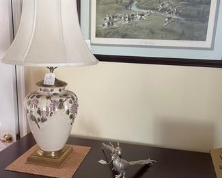 Engraving, one of the many lamps, silver-plated pheasants