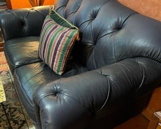 Italian Blue Leather Tufted Sofa