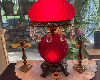 Antique Ruby Red Parlor Lamp