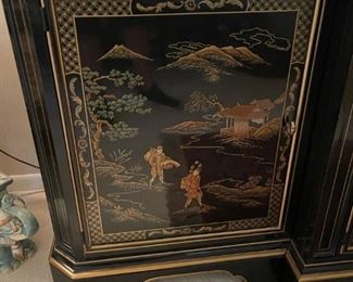 Vintage Asian Black Lacquer Chinoiserie Display Cabinet / Hutch
