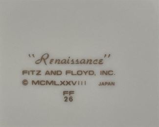 FITZ AND FLOYD Renaissance China Set