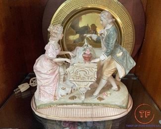 Figural Porcelain Lamp, Couple at the Piano