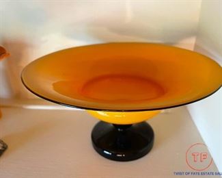 Large CZECH Glass "Tango" Pedestal Bowl