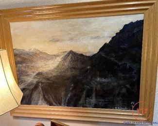 Large Original Japanese Mountain / Mountainscape Painting Signed S. TAKECHI