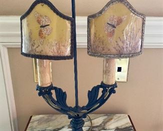 CAST IRON CANDLE TABLE LAMP WITH BUTTERFLY SHADES BY EUREKA