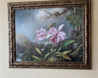 Beautifully Framed Painting Print on Wrapped Canvas. "Study of an Orchid" by M. J. Heade, "1872". Measures 33 3/4" wide x 27 1/2" long.