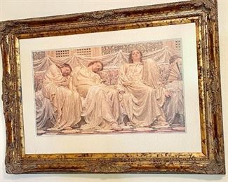 Beautiful Gold Framed Print of Sleeping Maidens. Measures 42" wide x 31" length. 