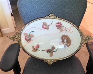 Antique Oval Bubble Glass Metal Frame