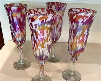 Hand Blown Mexican "Confetti Glass" Wine Glasses