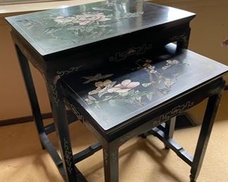 Vintage Asian Design Hand Painted Nesting Tables