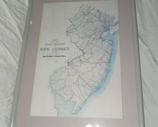 $90 obo -Professionally framed reproduction of Van Cleef & Betts NJ State Board of Assessors Railroads of NJ 1894-1895 map. Approx framed size 21" by 29".