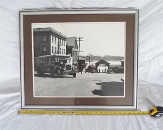 $120 obo -Photograph of Perth Amboy NJ Staten Island Ferry Terminal [SIRT].  Framed black and white  includes a Public Service Transport bus #54 circa 1930's. 