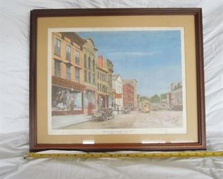 $120 obo -Elizabeth, NJ ....Print of Broad Street just south of the arch and railroad station.  Print by Francis McGinley matted and framed, with COA.