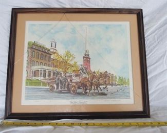 $100 obo -Elizabeth, NJ ....Print of Broad Street near the present day location of the Union County Courthouse. Print by Francis McGinley matted and framed, with COA, glass need to be replaced.