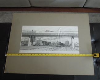 $350 obo -Cranford / Roselle Park, NJ location is an artist rendering of viaduct to be Garden State Parkway [aka Rt 4 through Union County, NJ] over Jersey Central and B&O [SIRT] Railroads  by Clark & Rapuano famous engineers/architects who also worked on 1939 and 1964 NY World's Fair