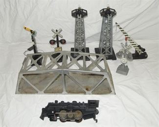 $100 obo -Marx O gauge steam engine , bridge and  six accessories. Engine runs well, all electrical accessories lights work. Beacons have dimple bulbs, beacons are not present.
