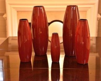 7. Set Of Five 5 Red Contemporary Vases