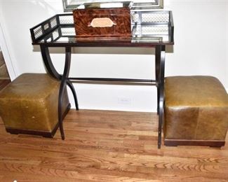 9. Pair Of Small Leather Ottomans