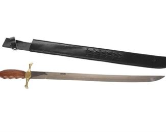 5. Pakistani Stainless Steel Sword with Leather Sheath