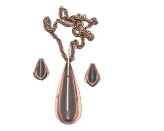 22. Rebole Copper Mid Century Pendant Necklace and Earings