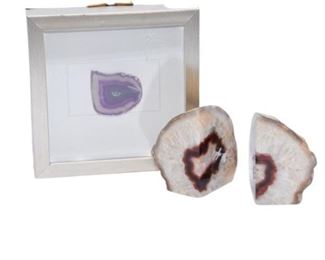 79. Geode Bookends and Framed Geode Section