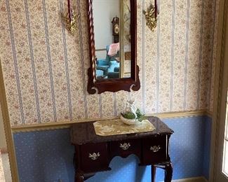 Cherry Wood Entry Table & Mirror